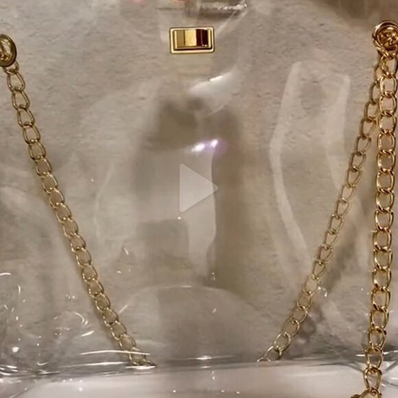 Multifuntional Chain Tote Bag Medium Transparent Shoulder Handbag with Turn-Lock - Picture 6 of 10